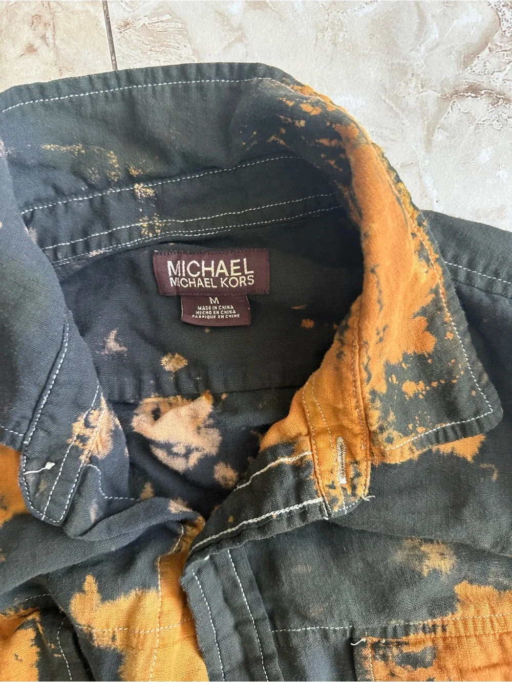 Michael Kors Black and Orange Tie-Dye Button-Front Shirt Jacket